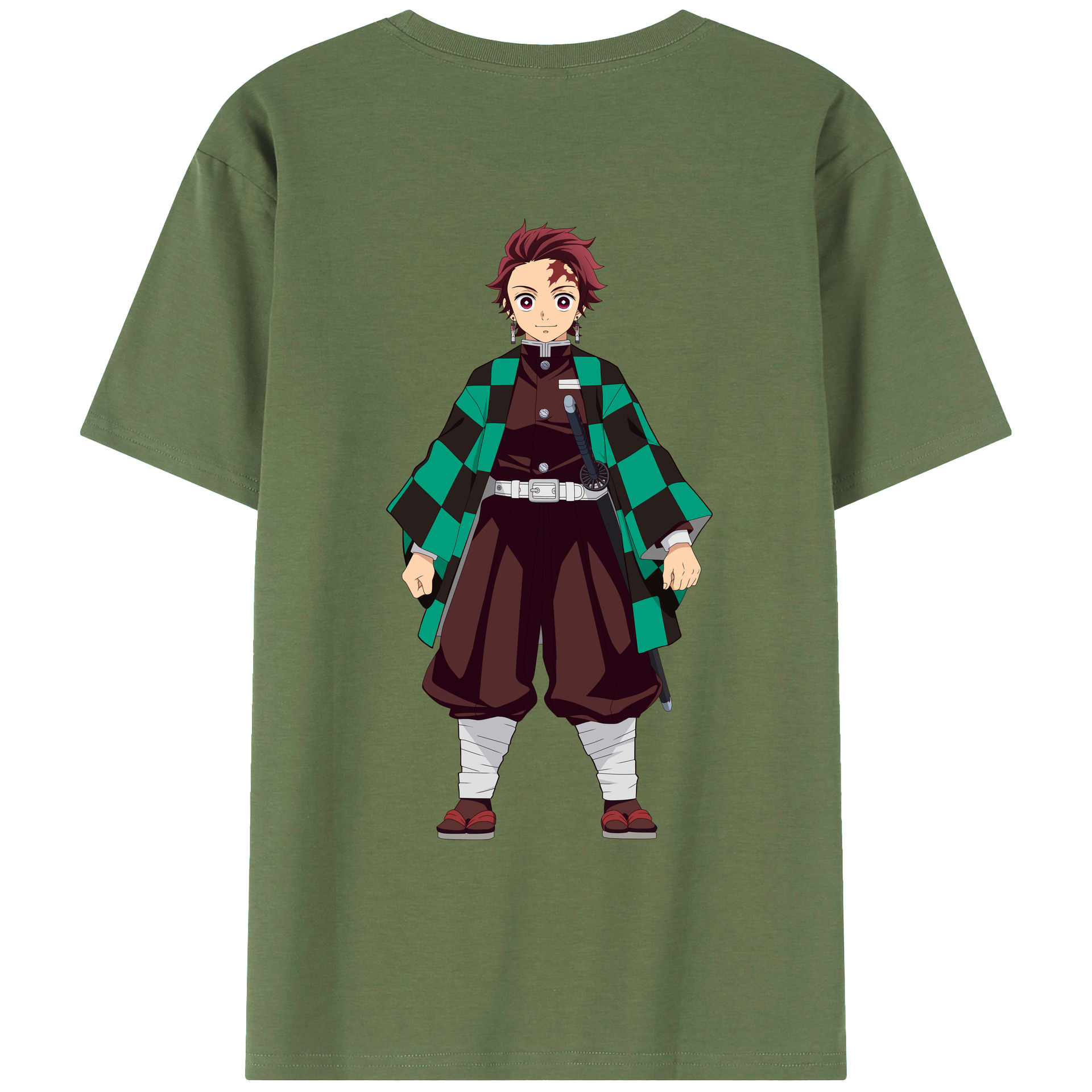 （画像用） 鬼滅の刃 竈門 炭治郎／かまど たんじろう Kamado Tanjirou 綿100％ メンズ半袖Tシャツ（バックプリント） 通気性